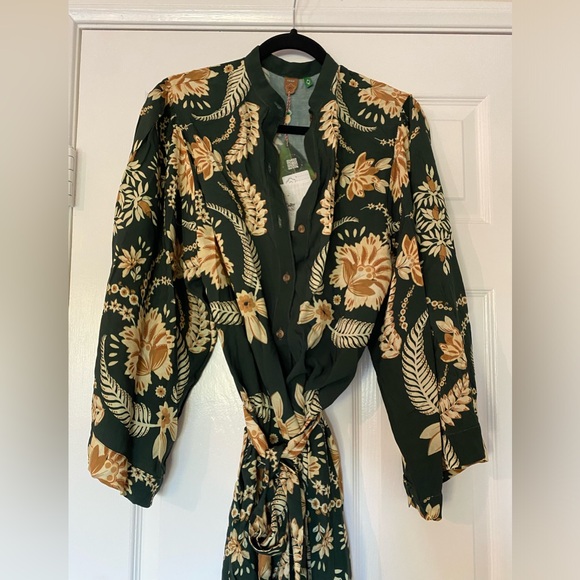 Farm Rio Vestido Midi Estampado Flor De Coqueiro Verde - Picture 3 of 11